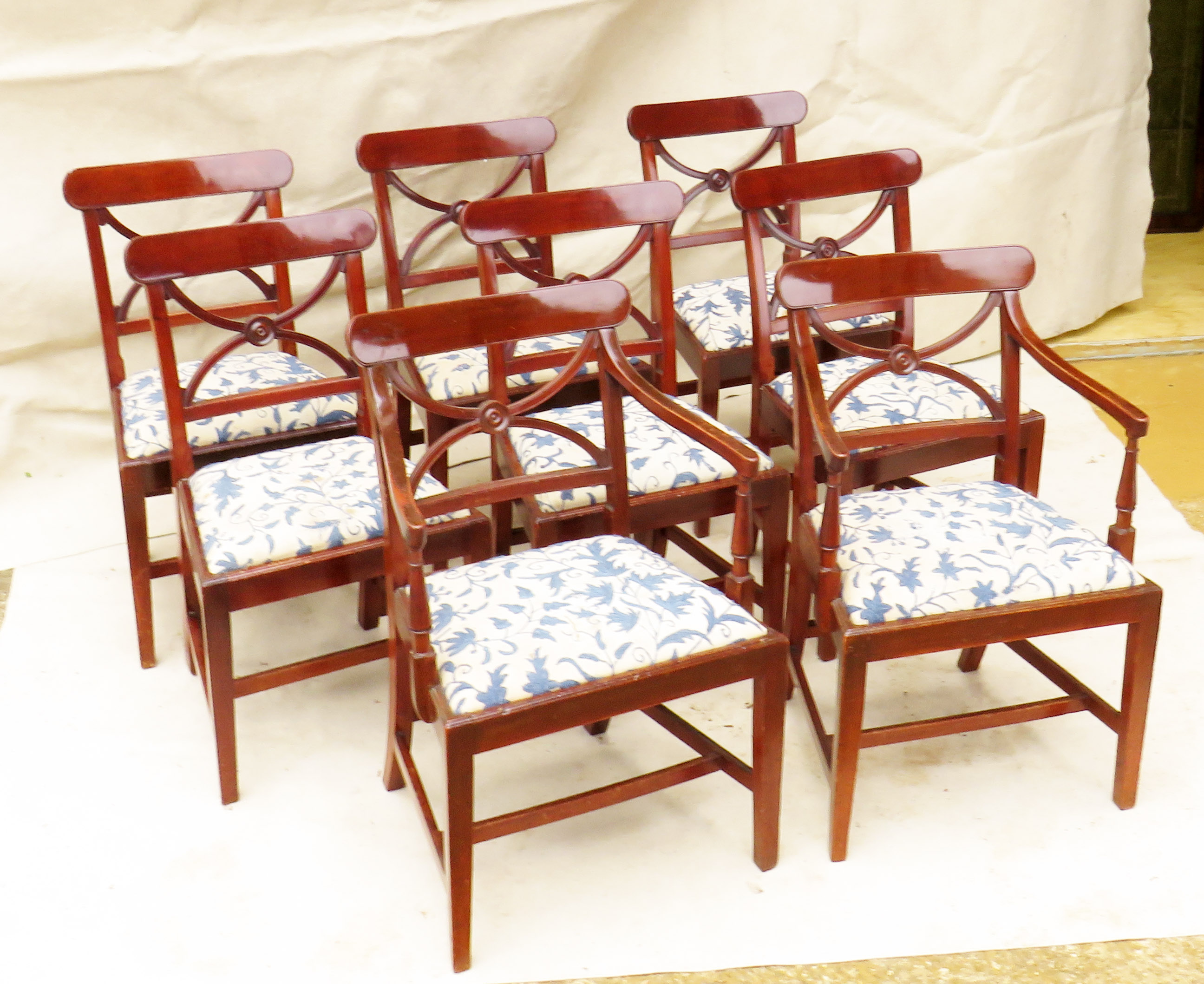 Regency Period Set Of Eight 19th Century Mahogany Dining Chairs, consisting 2 carver armchairs and 6