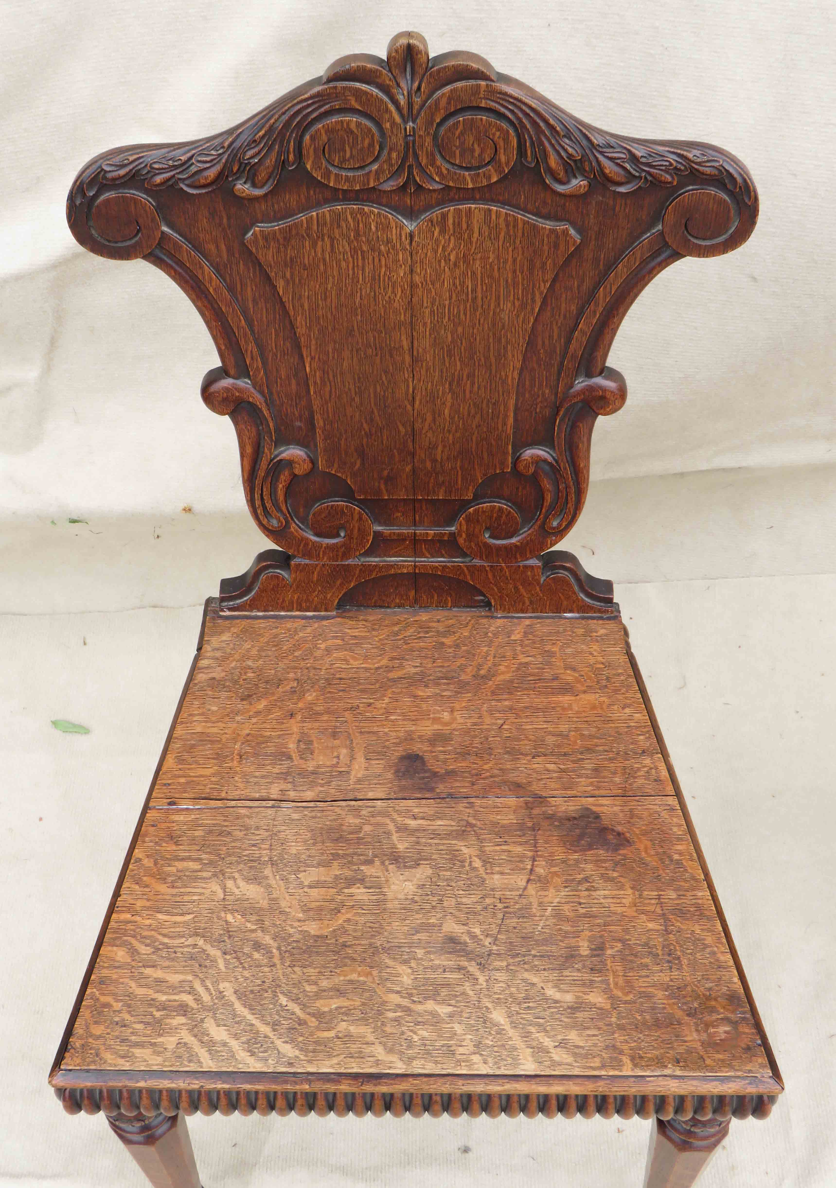 Pair Of English Oak Hall Chairs, 19th Century victorian having shield shaped backs with elegant - Image 7 of 7