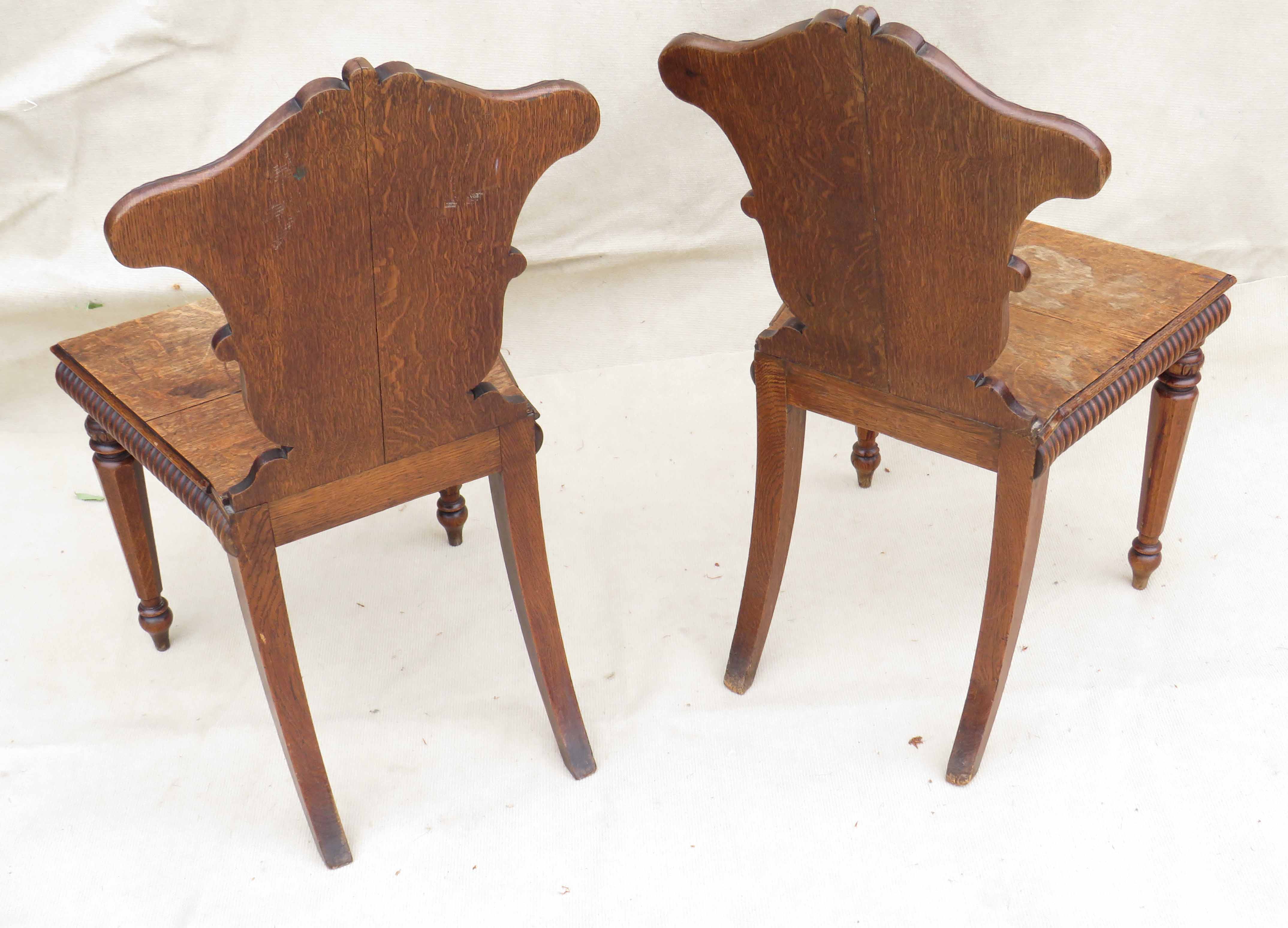 Pair Of English Oak Hall Chairs, 19th Century victorian having shield shaped backs with elegant - Image 6 of 7