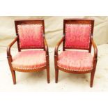 19th Century Pair Mahogany Of Library Chairs, french empire design having carved decoration to