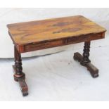 Regency period 19th Century rosewood library table having vividly figured top over two frieze
