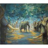 Emily Lamb (b.1985), Mana Pools, the greeting, oil on canvas, signed 'Emily Lamb' (lower right),