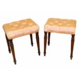 Early 19th Century Regency Period Mahogany Pair Of Stools having upholstered oblong tops raised on