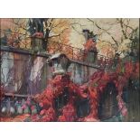 Charles Cerny 1892 - 1965 Virginia Creeper beside a terrace, Prague watercolour signed lower
