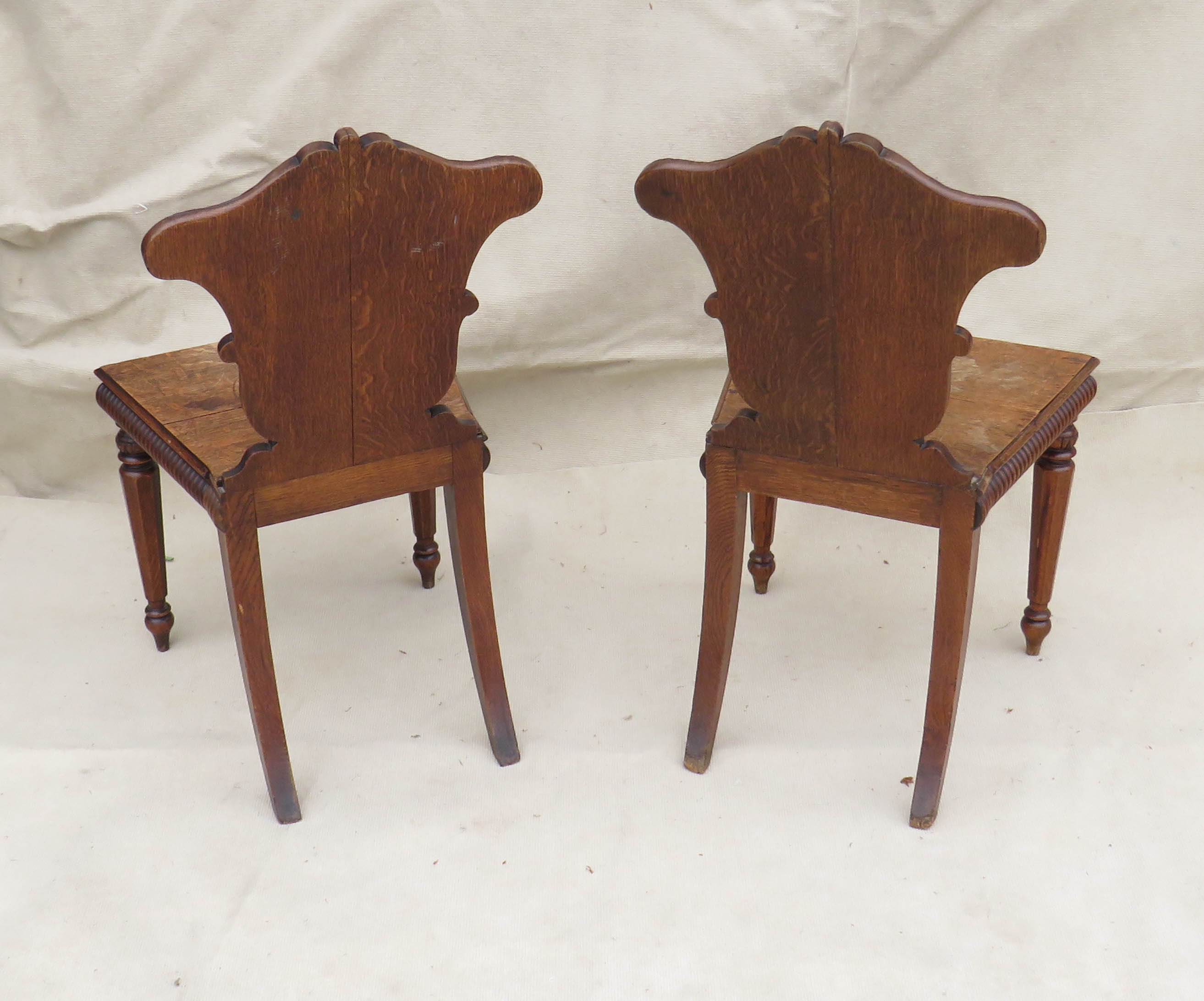 Pair Of English Oak Hall Chairs, 19th Century victorian having shield shaped backs with elegant - Image 2 of 7