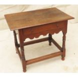 Late 17th Century Oak Side Table having rectangular top over one drawer with original turned knobs