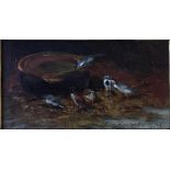 Philibert Leon Couturier (1823-1901) Grey wagtails at a watering trough oil on panel  Signed