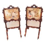 William IV Period Mid 19th Century Pair Of Rosewood Fire Screens, having profusely carved decoration