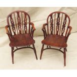 19th Century Yew, Ash & Elm Pair Of Thames Valley Windsor Armchairs, attributed to Robert Prior,
