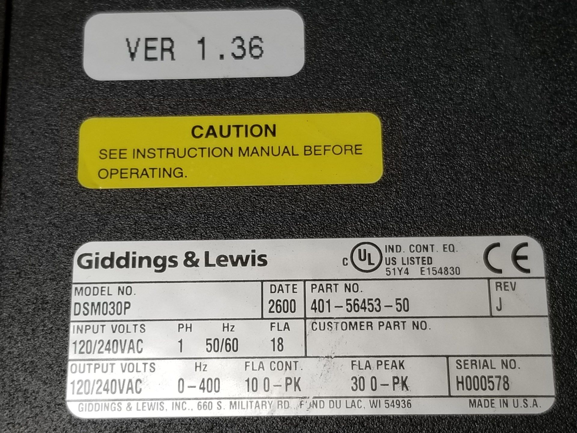 GIDDINGS & LEWIS CENTURION MICRO DSM SERVO DRIVE - Image 3 of 3