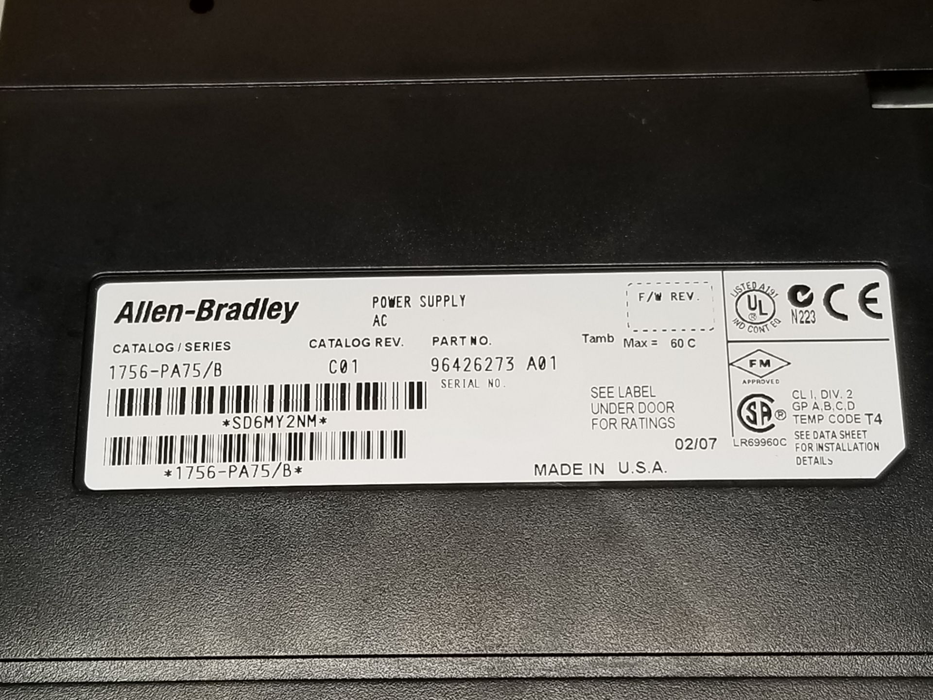 ALLEN BRADLEY CONTROLLOGIX PLC POWER SUPPLY MODULE - Image 2 of 3