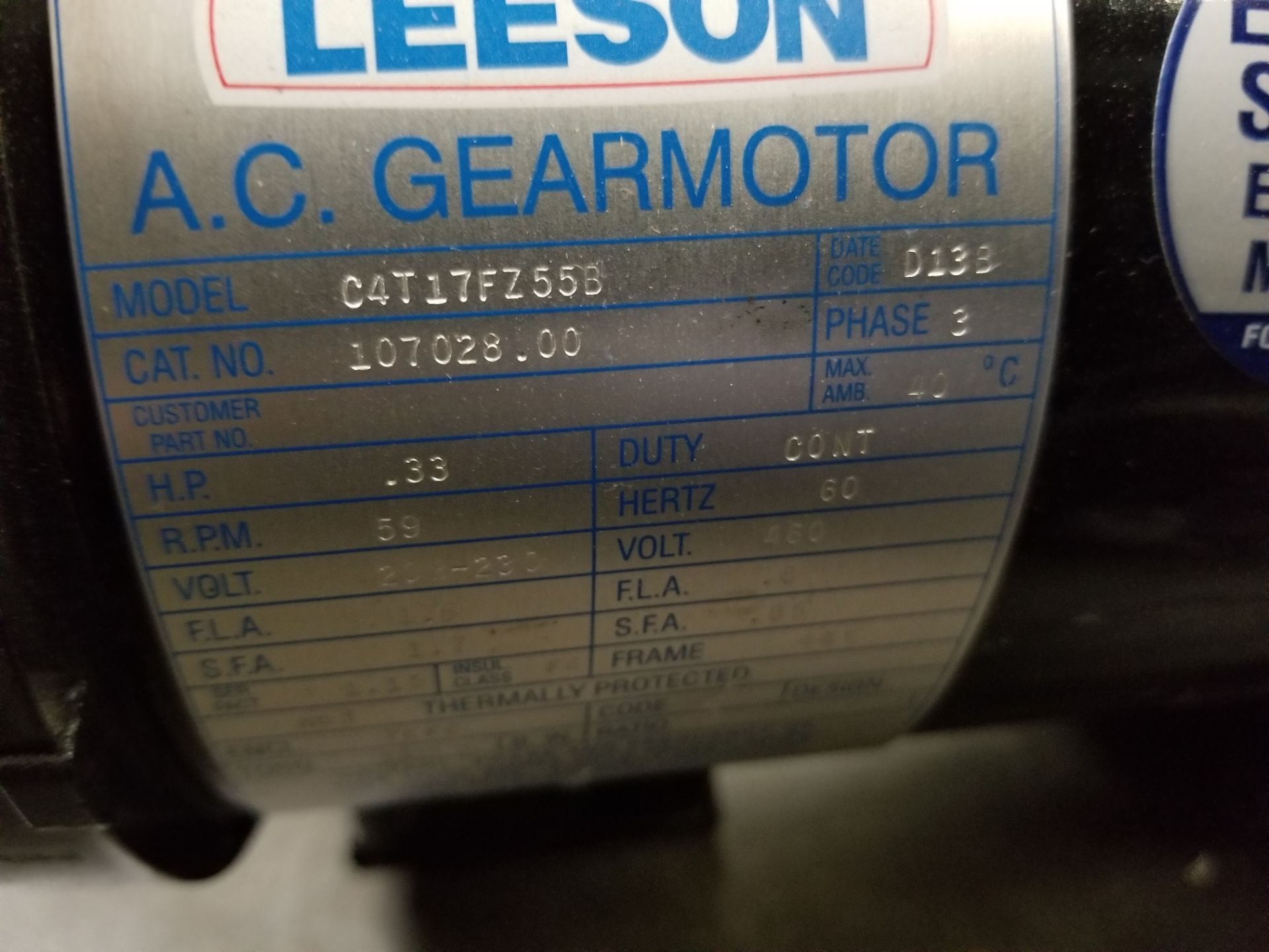 LEESON AC GEAR MOTOR - Image 7 of 9