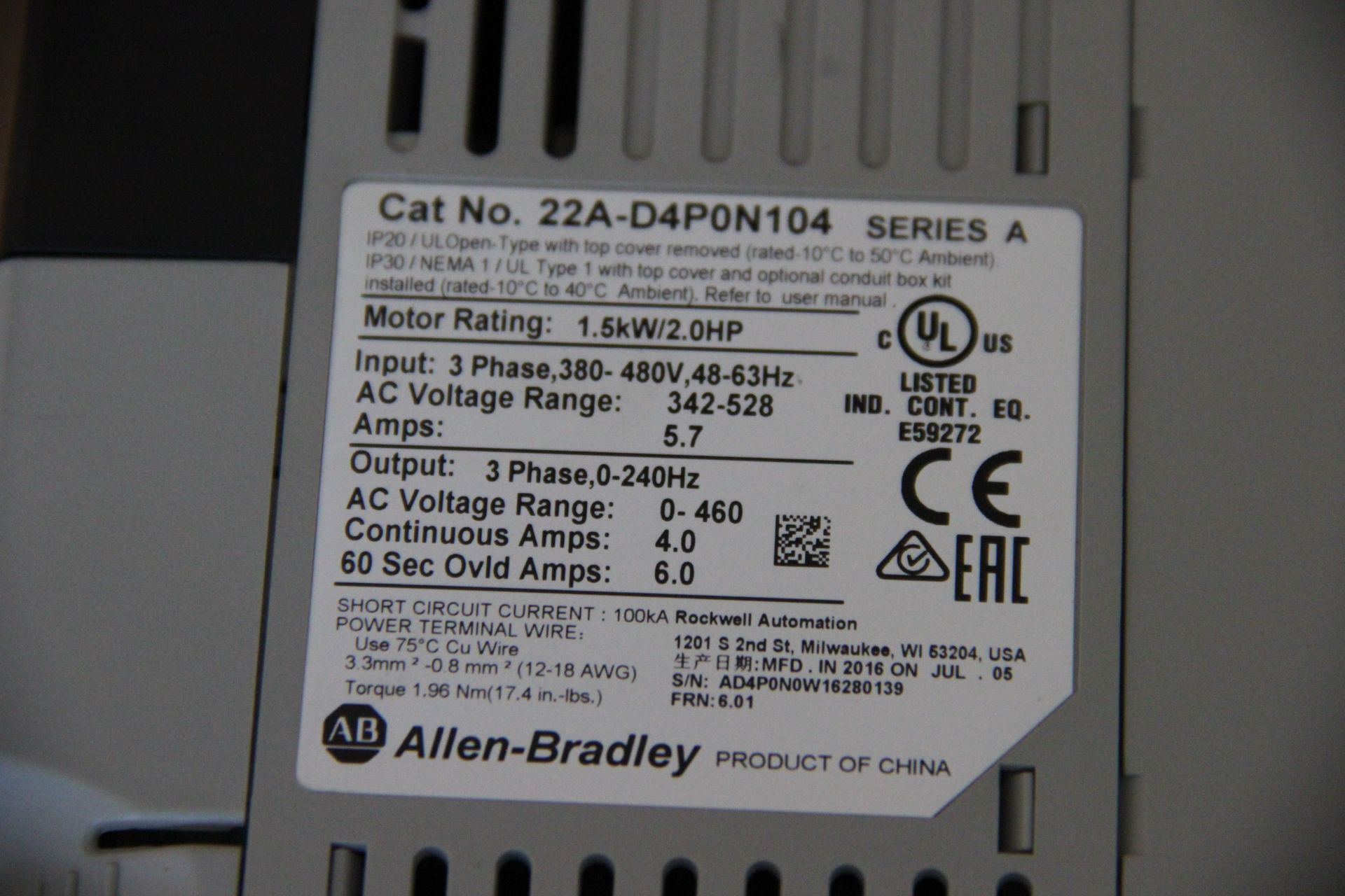 ALLEN BRADLEY POWERFLEX VARIABLE FREQUENCY AC DRIVE - Image 2 of 2