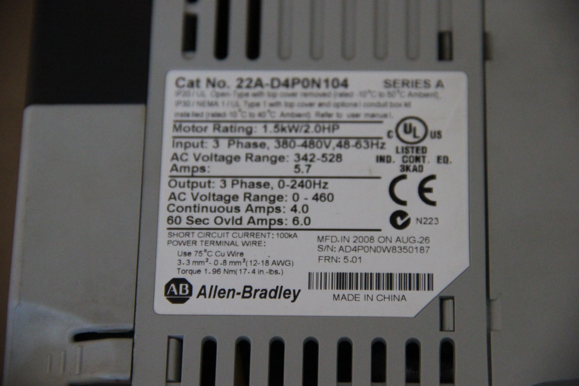 ALLEN BRADLEY POWERFLEX VARIABLE FREQUENCY AC DRIVE - Image 2 of 2