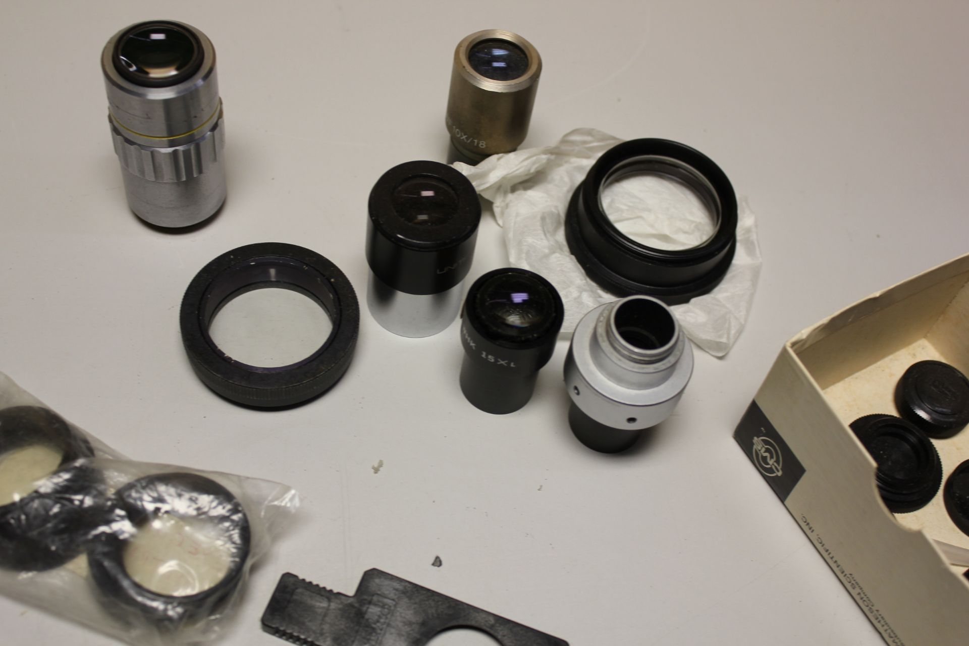 LOT OF MICROSCOPE PARTS - OBJECTIVES,EYE PIECES, ETC - Image 10 of 15