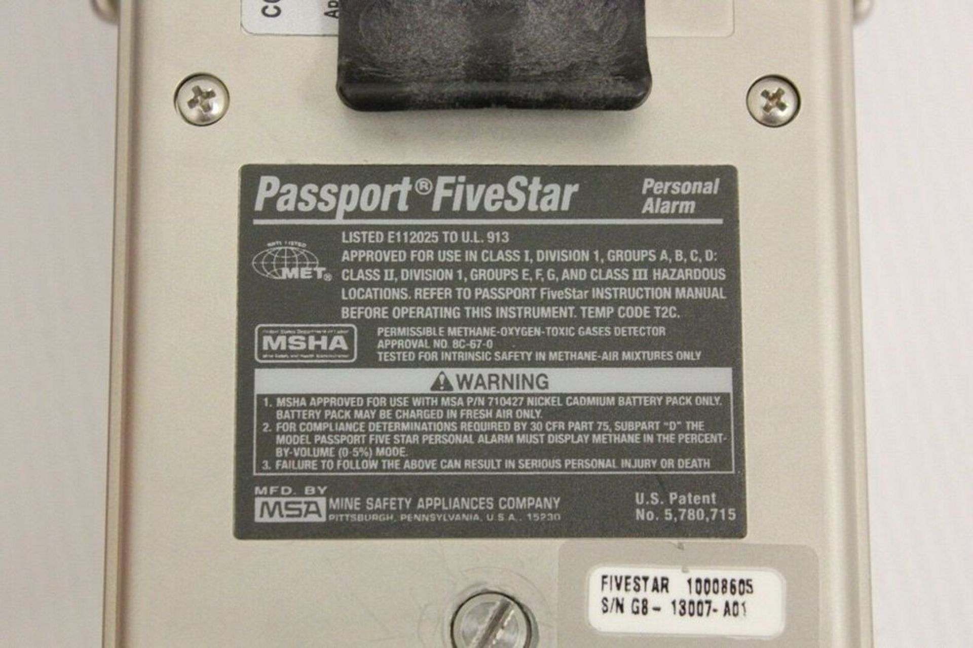 MSA PASSPORT FIVE STAR PERSONAL ALARM PULSE CHECK PUMP MODULE - Image 3 of 6