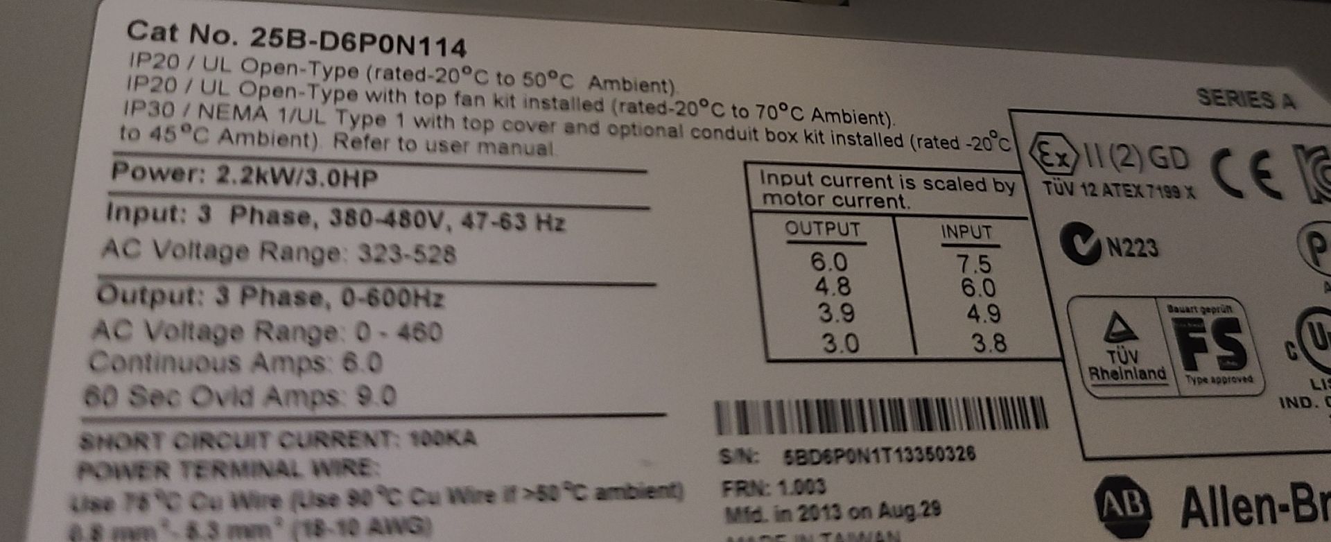 ALLEN BRADLEY POWERFLEX 525 3HP AC DRIVE - Image 2 of 2