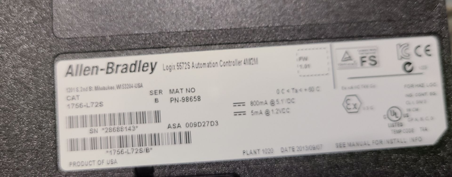 ALLEN BRADLEY LOGIX AUTOMATION CONTROLLER PROCESSOR - Image 2 of 2