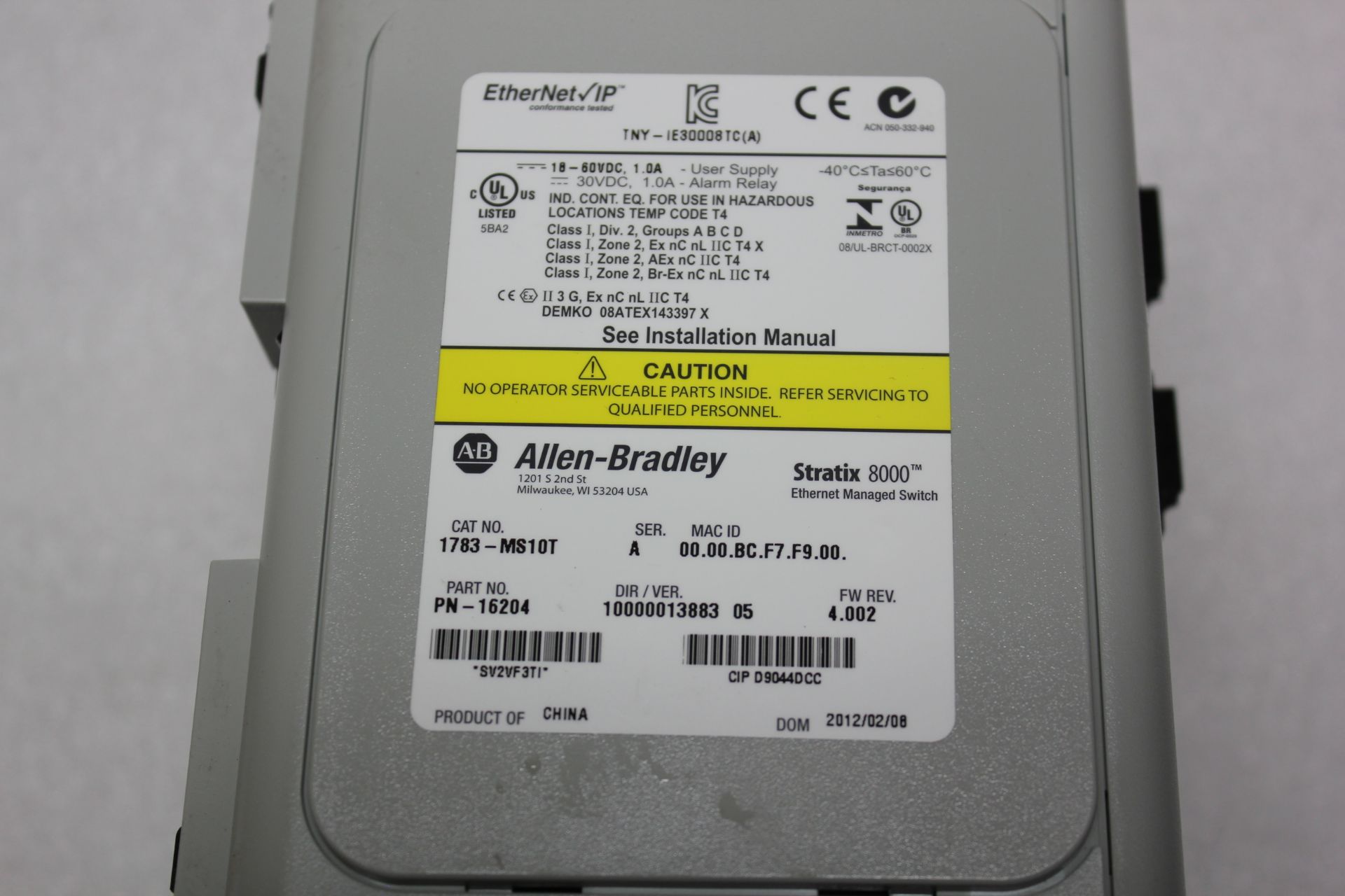 ALLEN BRADLEY STRATIX 8000 INDUSTRIAL ETHERNET SWITCH - Image 3 of 4