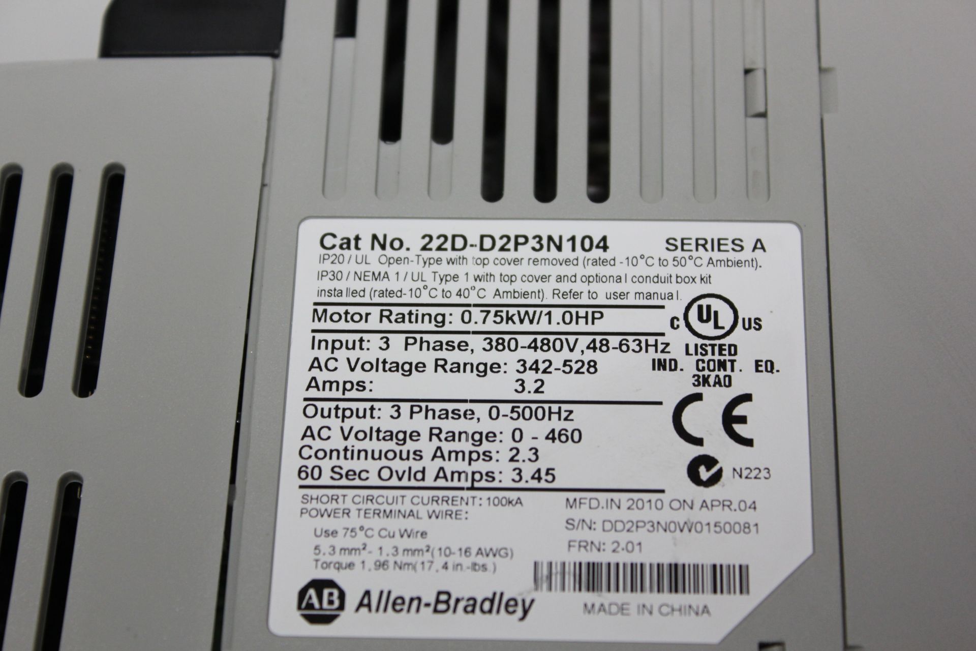 ALLEN BRADLEY POWERFLEX 40P 1HP DRIVE - Image 7 of 7