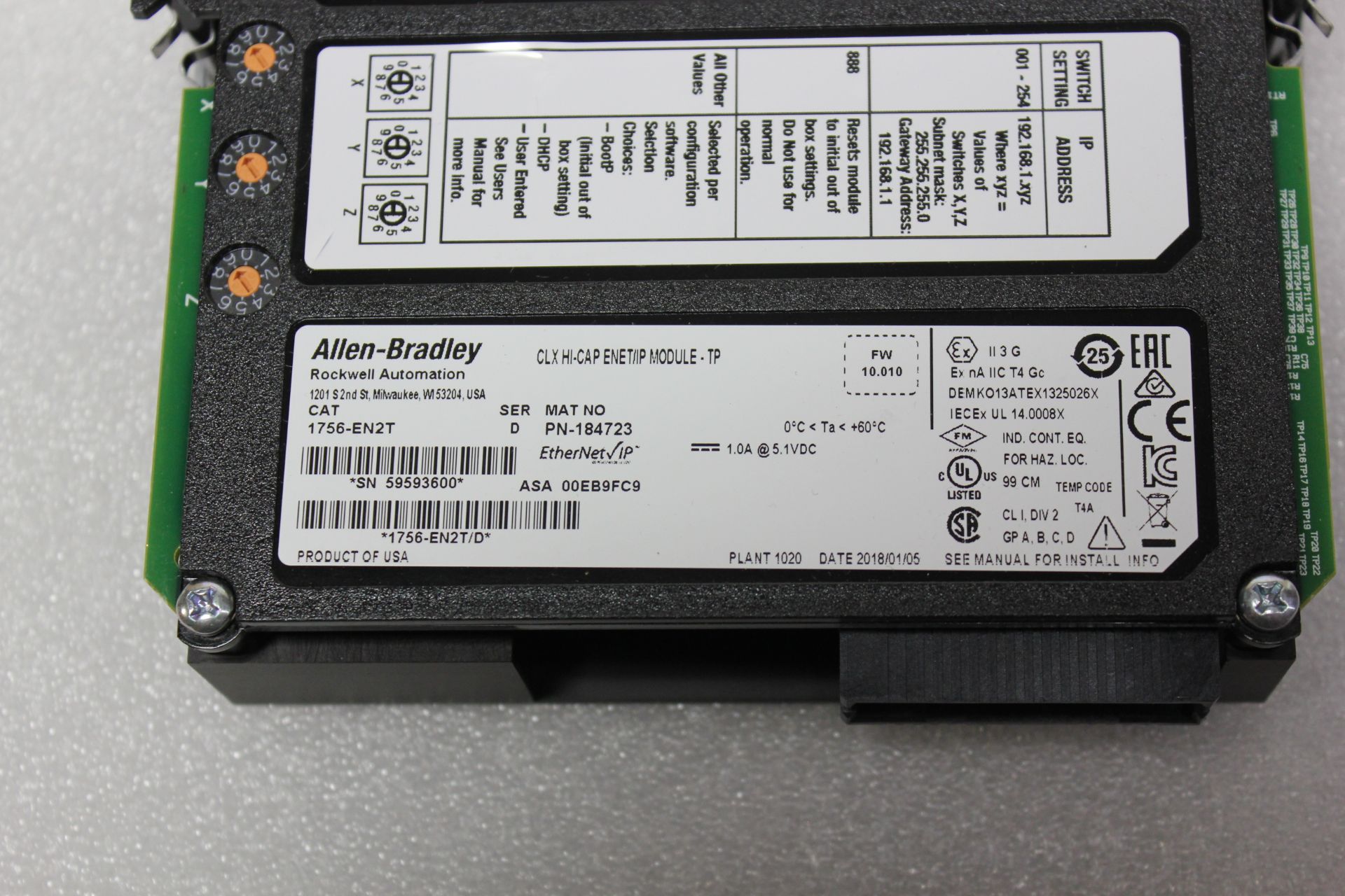 ALLEN BRADLEY CONTROLLOGIX ETHERNET/IP PLC MODULE - Image 3 of 3