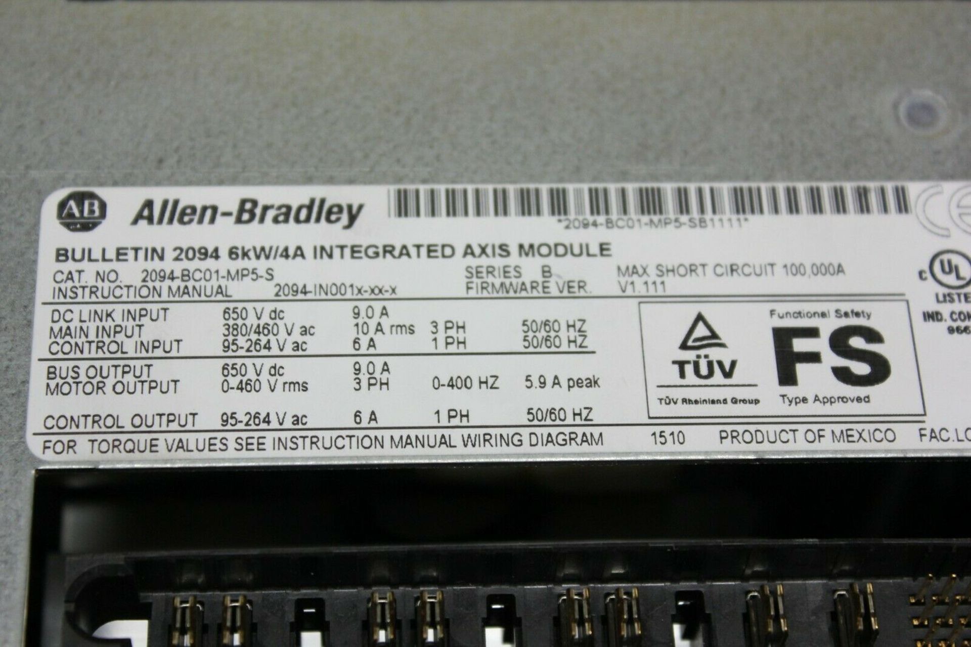 UNUSED ALLEN BRADLEY KINETIX 6000 GUARDMOTION P.S.& SERVO DRIVE 2094-BC01-MP5-S - Image 4 of 4