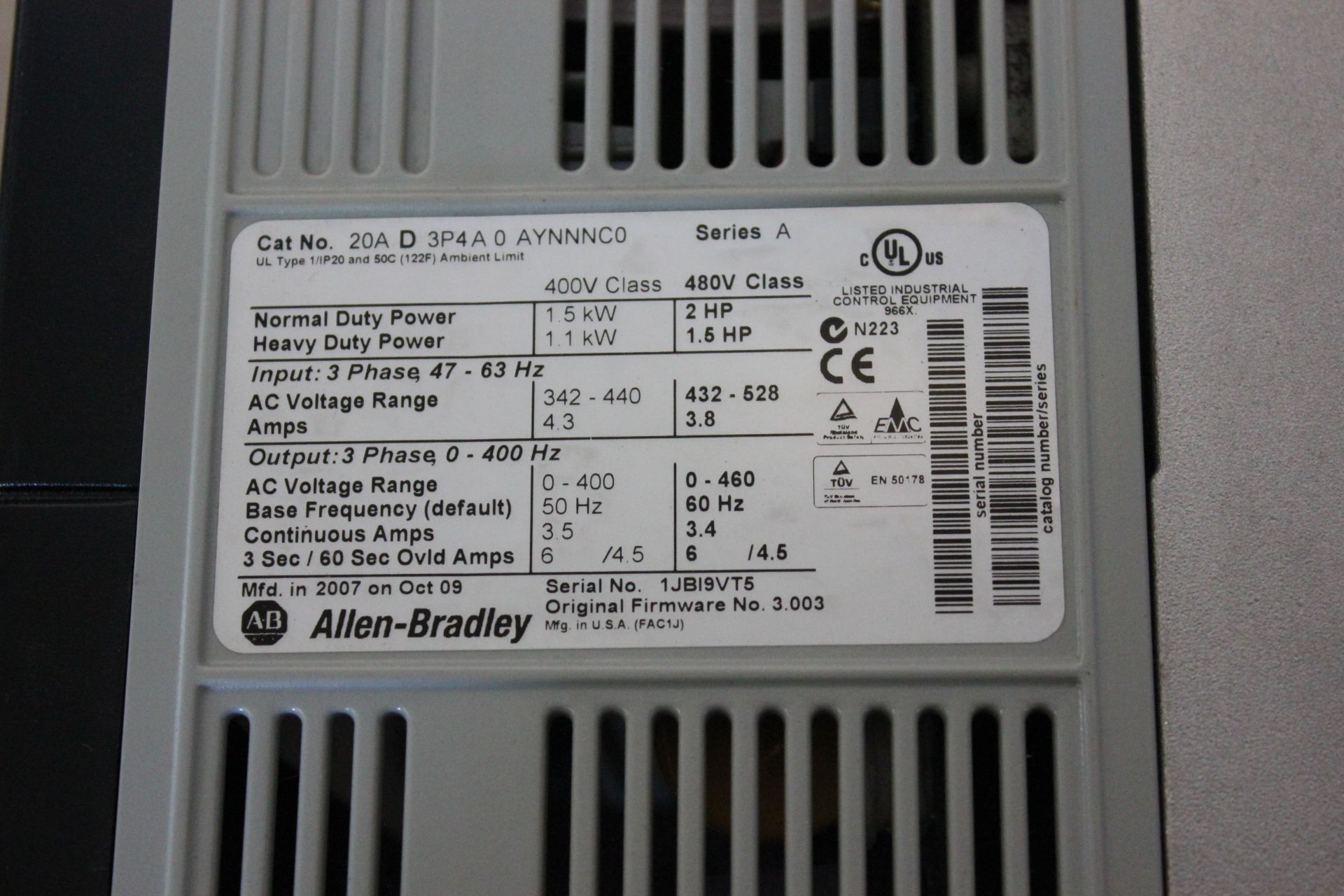 ALLEN BRADLEY POWERFLEX 70 2HP AC DRIVE - Image 6 of 6