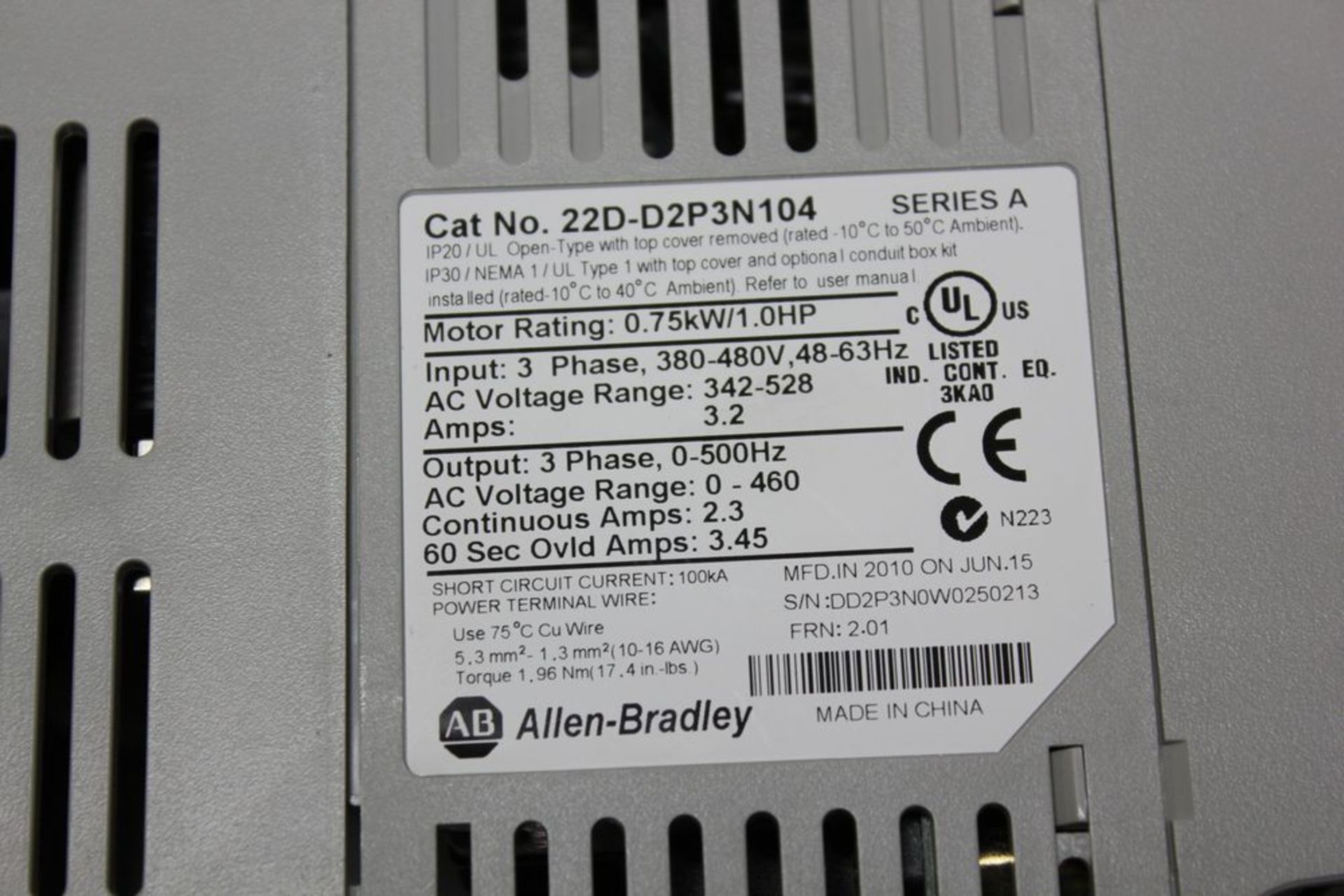 ALLEN BRADLEY POWERFLEX 40 1HP AC DRIVE - Image 8 of 8