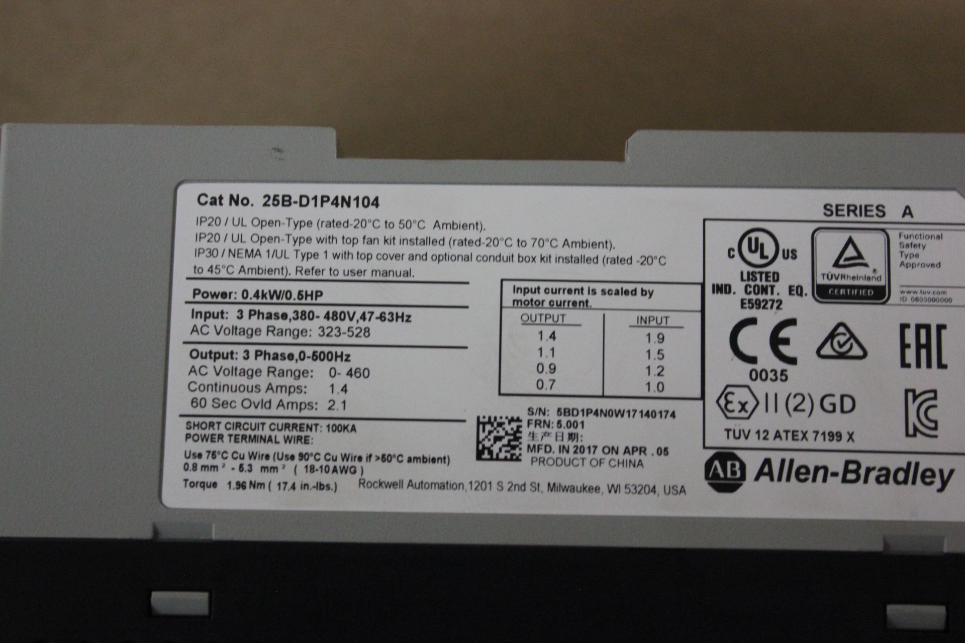 ALLEN BRADLEY POWERFLEX 525 .5HP AC DRIVE - Image 5 of 5