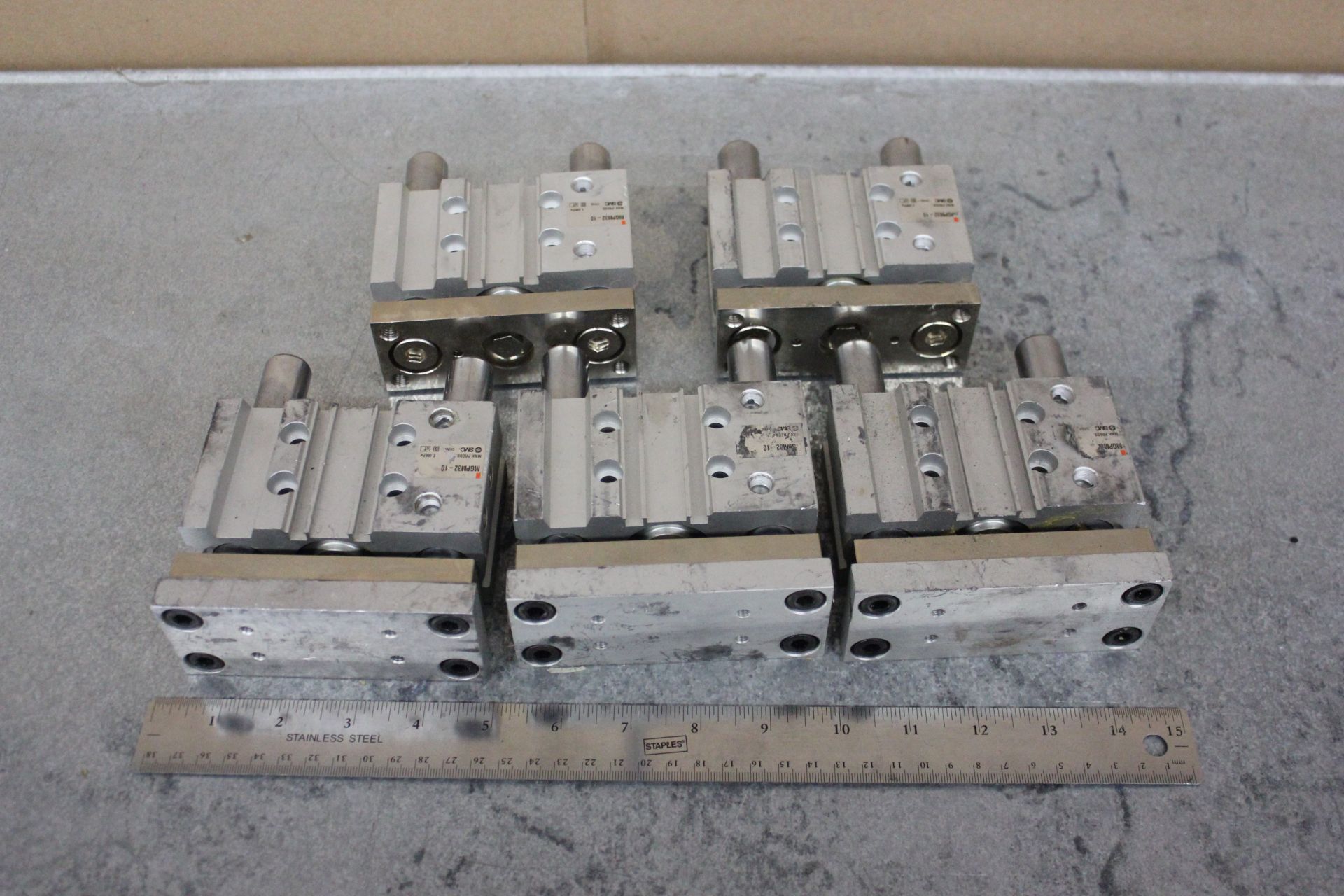 LOT OF SMC GUIDED PNEUMATIC CYLINDERS