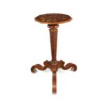 A William and Mary walnut, crossbanded and sycamore floral marquetry candlestand