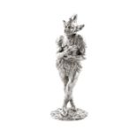 A fine Victorian silver novelty pepper in the form of a jester clasping a rattle, by James Barclay H