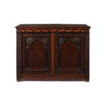 An oak and inlaid cupboard, 19th century