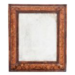 A William and Mary walnut and sycamore floral marquetry cushion frame mirror