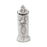 A novelty silver money box in the form of a Humpty Dumpty-like character
