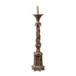 An early Victorian Renaissance Revival gilt and patinated bronze lamp base