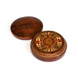 A rare set of twelve Elizabethan sycamore painted roundels or fruit trenchers in original box