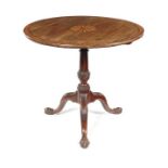 A George III mahogany, satinwood crossbanded and sycamore marquetry tripod table