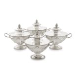 A set of four George III silver covered sauce tureens, by William Holmes, London, 1775