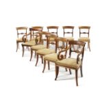 A set of ten Regency rosewood and brass inlaid dining chairs, including two armchairs