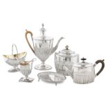 A well-matched George III silver half-fluted six-piece tea and coffee set, various dates & makers