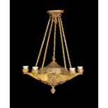A 19th century gilt bronze five-light colza chandelier