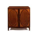 A George III mahogany, satinwood banded and sycamore marquetry low linen press