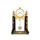 19th century French Empire ebonised and gilt-bronze mounted mantel clock, Gaston Jolly Fils