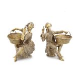 Pair of modern silver-gilt reproductions of late Victorian figural salts by Edward Barnard