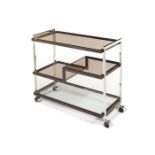 A 1970's mid-century modern chrome & bronzed tea / drinks trolley