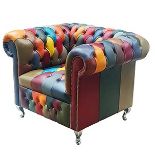 A contemporary 'harlequin' leather chesterfield style club armchair
