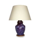 A large purple flambé table lamp in the Chinese style