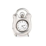 An unusual Edwardian silver-cased novelty clock in the form of a padlock