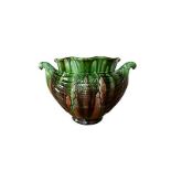 Victorian green and brown glazed jardiniere after a design by Christopher Dresser